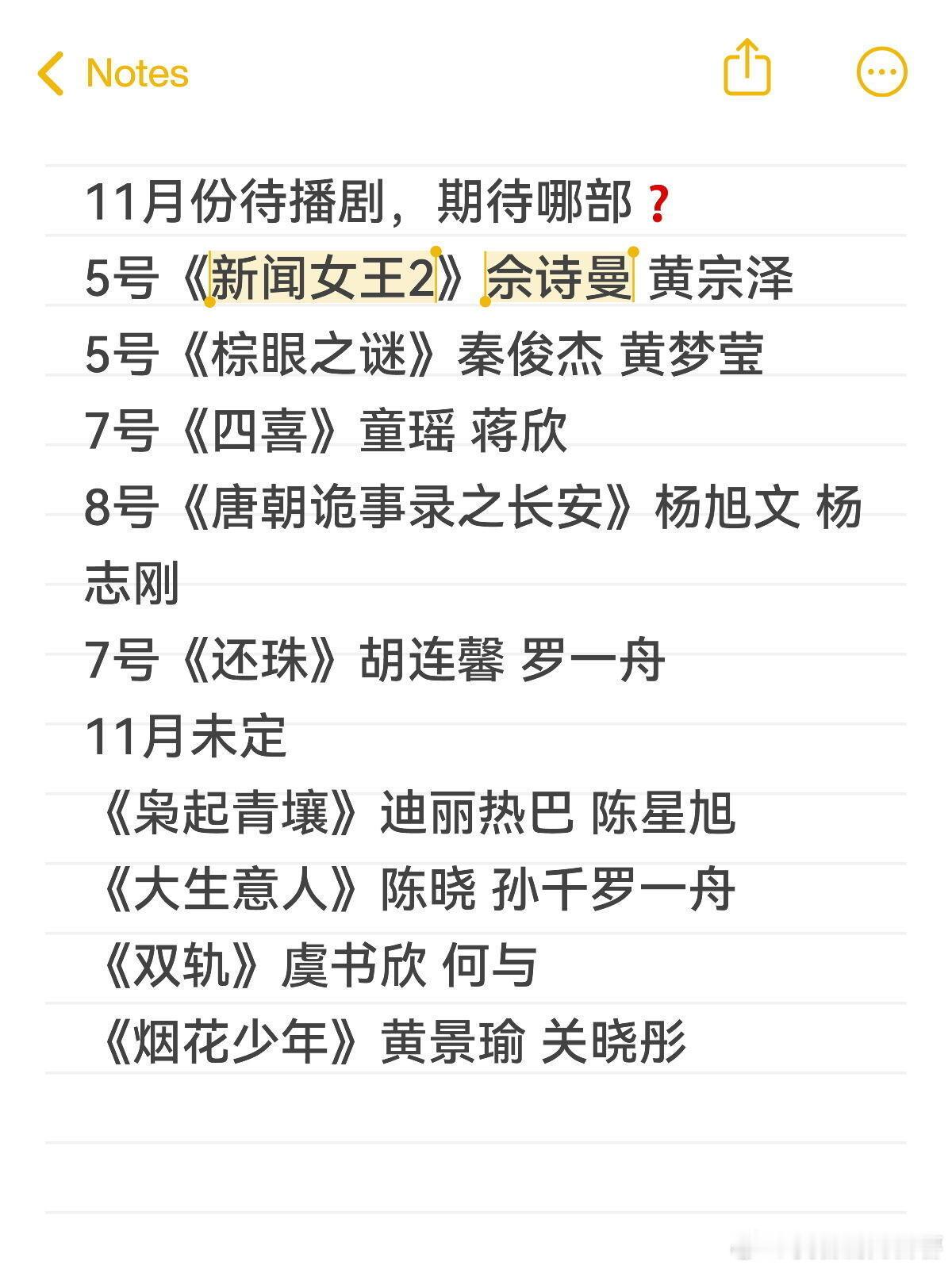 11月待播剧😏11月份待播剧，期待哪部❓𝟏𝟏.𝟎𝟓《新闻女王2》佘诗曼