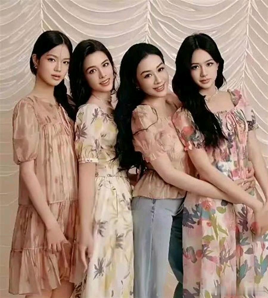 钟丽缇的三个女儿都像妈妈一样好看母女合照像姐妹花，张伦硕应该是最幸福的爸爸了