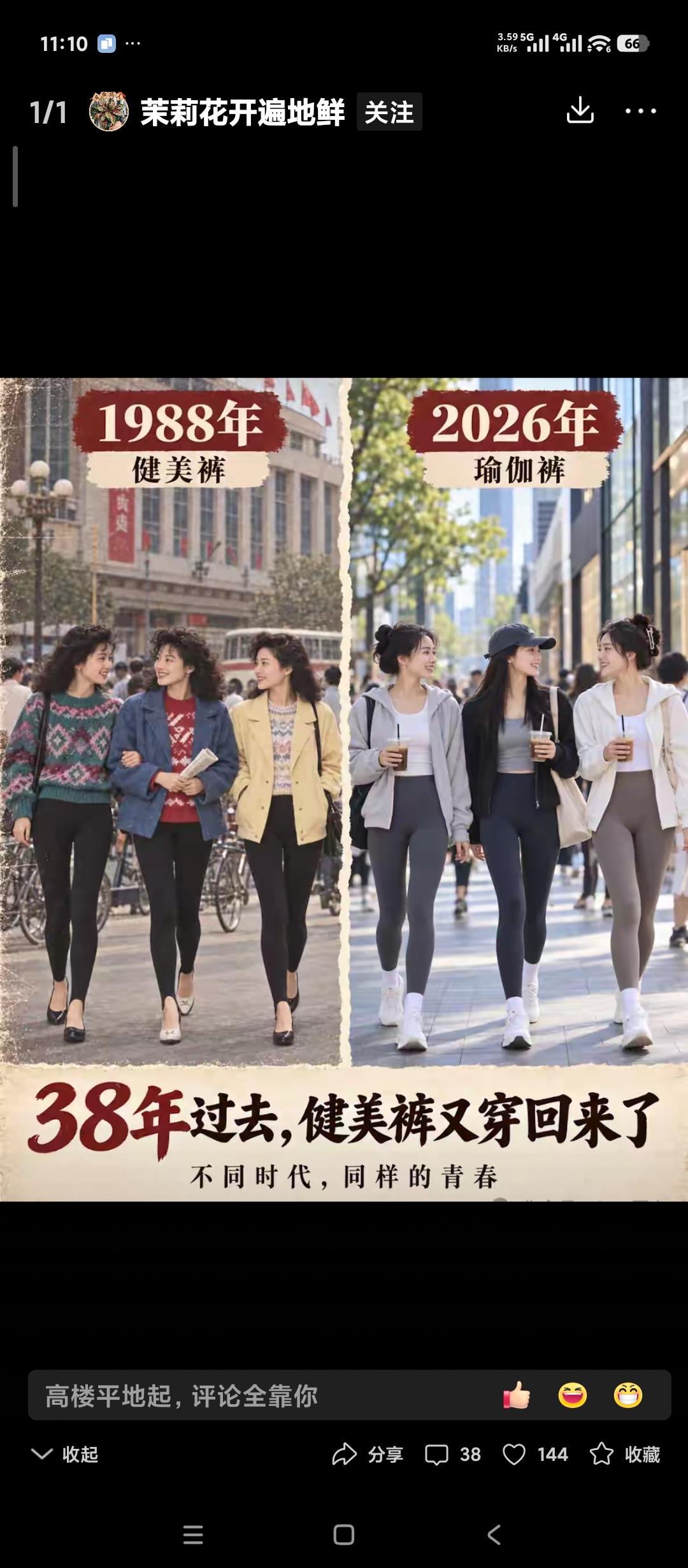 什么叫时尚？时尚就是转来转去。现在看看现在流行的瑜伽裤跟30年前流行的健美裤