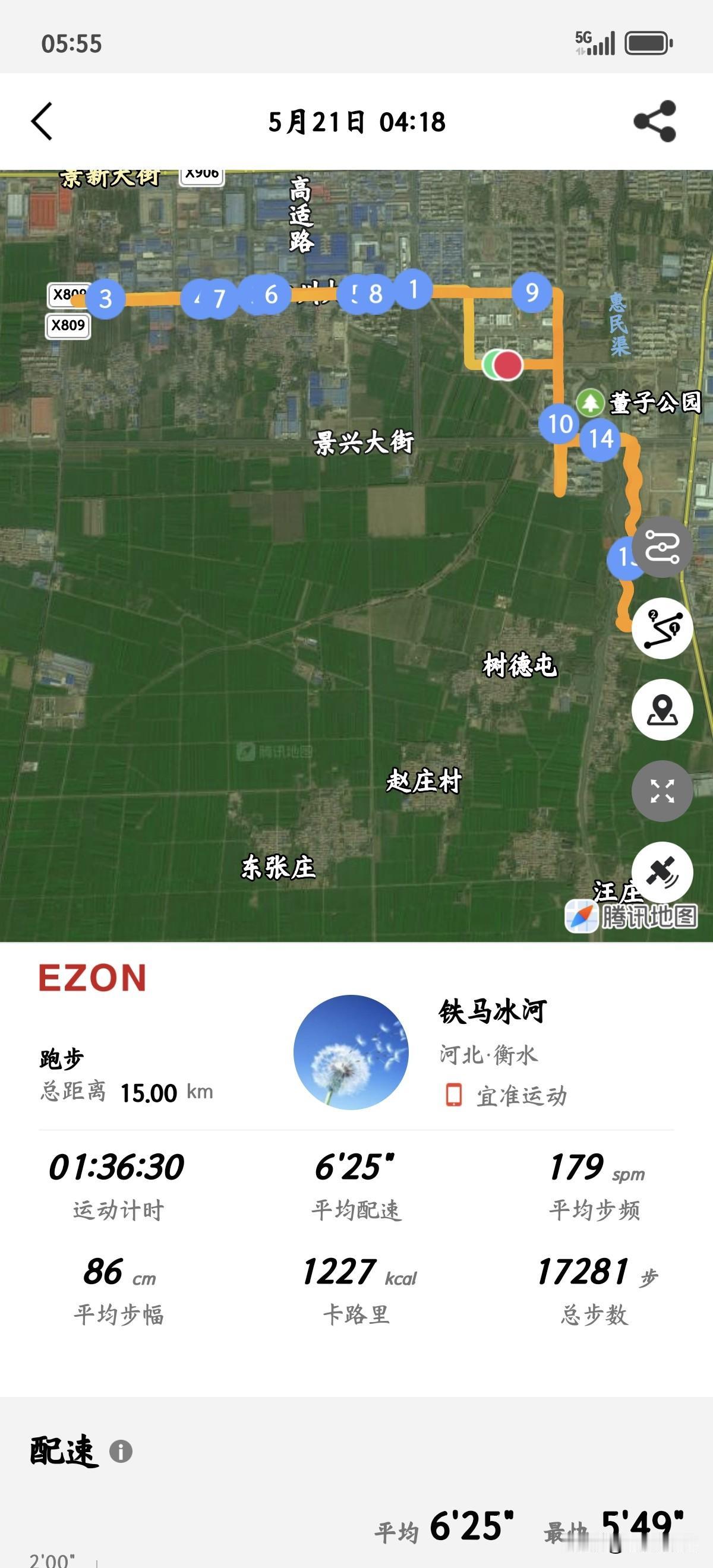 天气凉爽，继续晨跑。因为在单位值班，四点就醒了，简单洗漱，出门就跑。4：18分