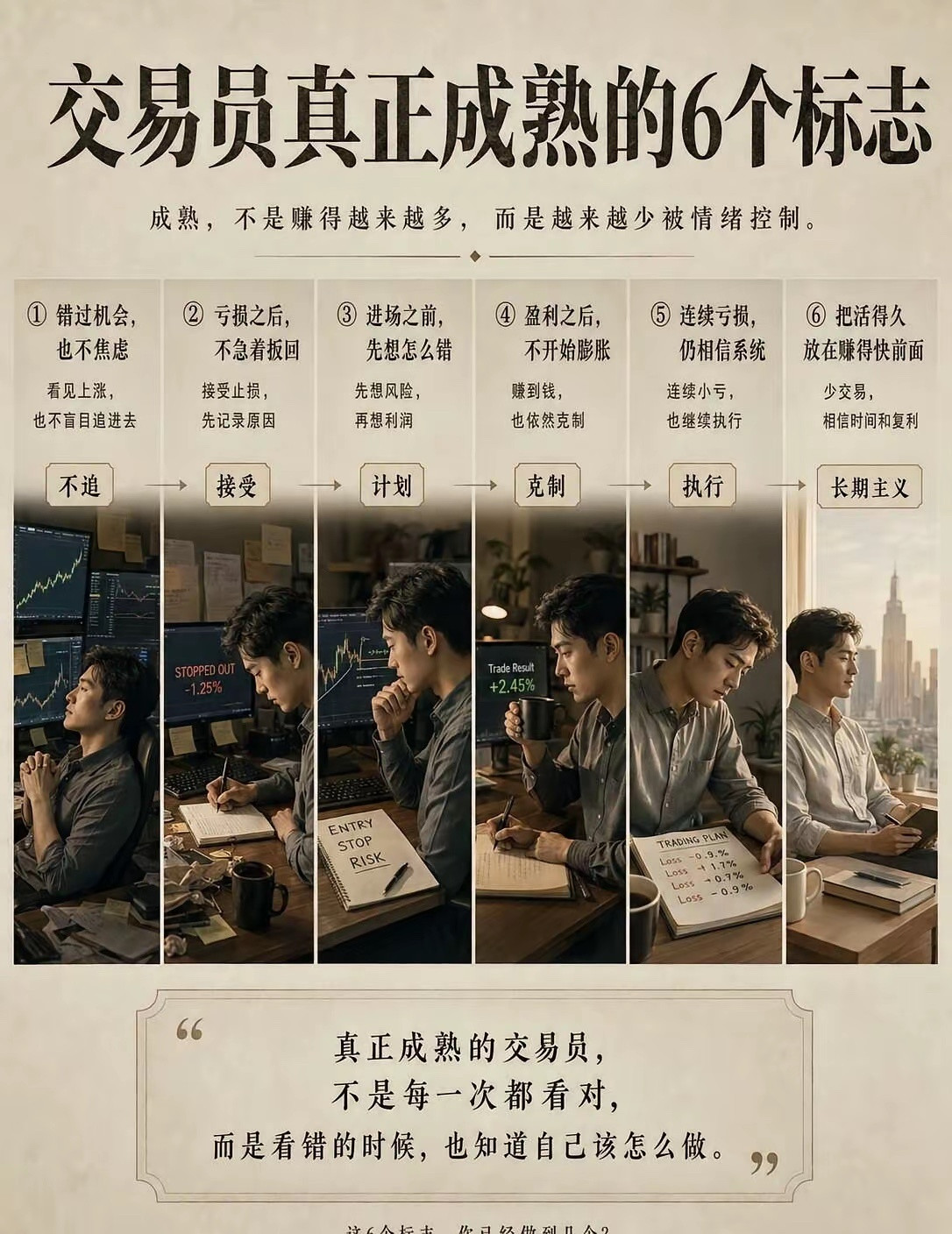 交易员真正成熟的6个标志做交易久了会发现，真正的成熟，不是技术越来越复杂，也不是