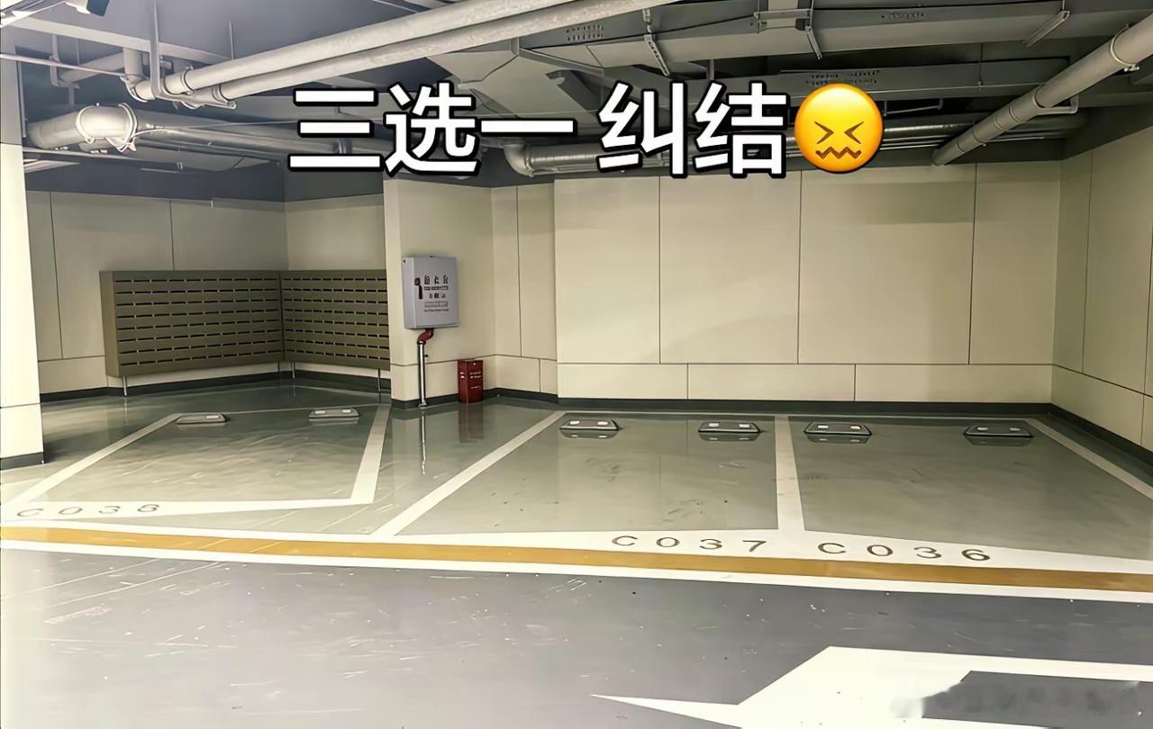 三个车位，一个挨墙近、一个倚着柱子、一个在正中间，我盯着这仨越看越越懵，到底该挑