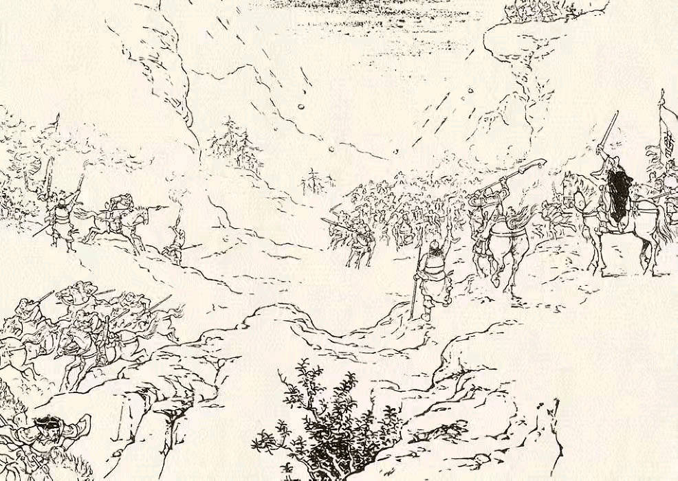 三国满宠说服徐晃归顺曹操，杨奉大怒，亲自率一千人马追赶。突然一声炮响，