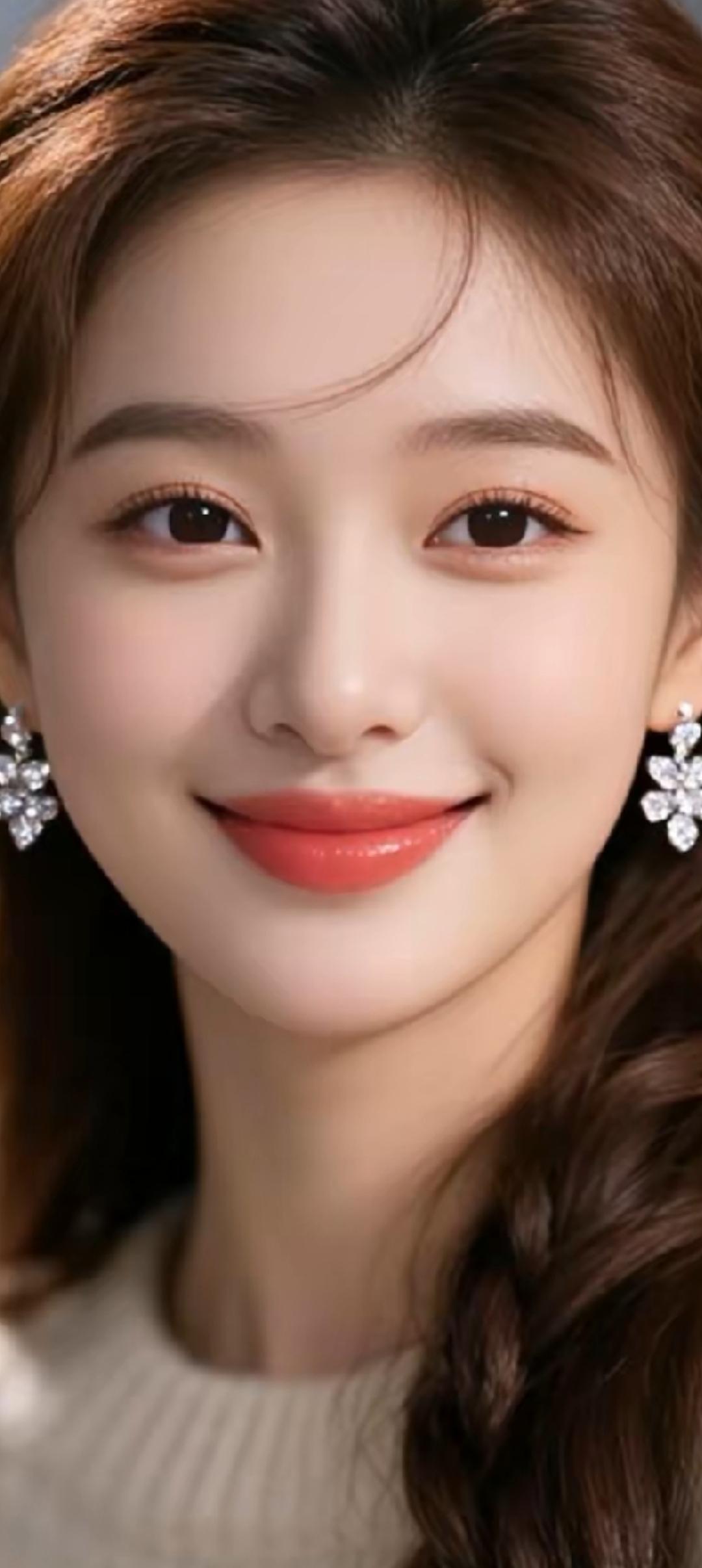 甜美笑容，闪耀耳环，温柔女神风