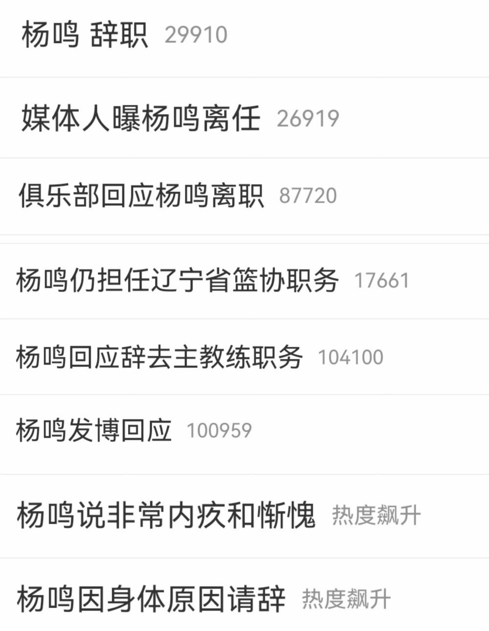 别的球队换个主教练，也就是换了而已，没有一点水花。杨鸣辞职稳居热搜榜前三，这关注