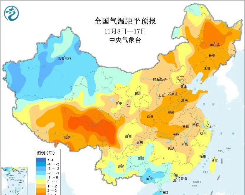未来十天气温的图，暖色调有点刺眼10日起至14日，冷空气偏弱，中东部地区气温将