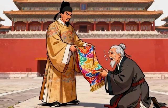 1377年，68岁的宋濂告老还乡。朱元璋感谢他侍候了自己20年，便拿来一块好布料