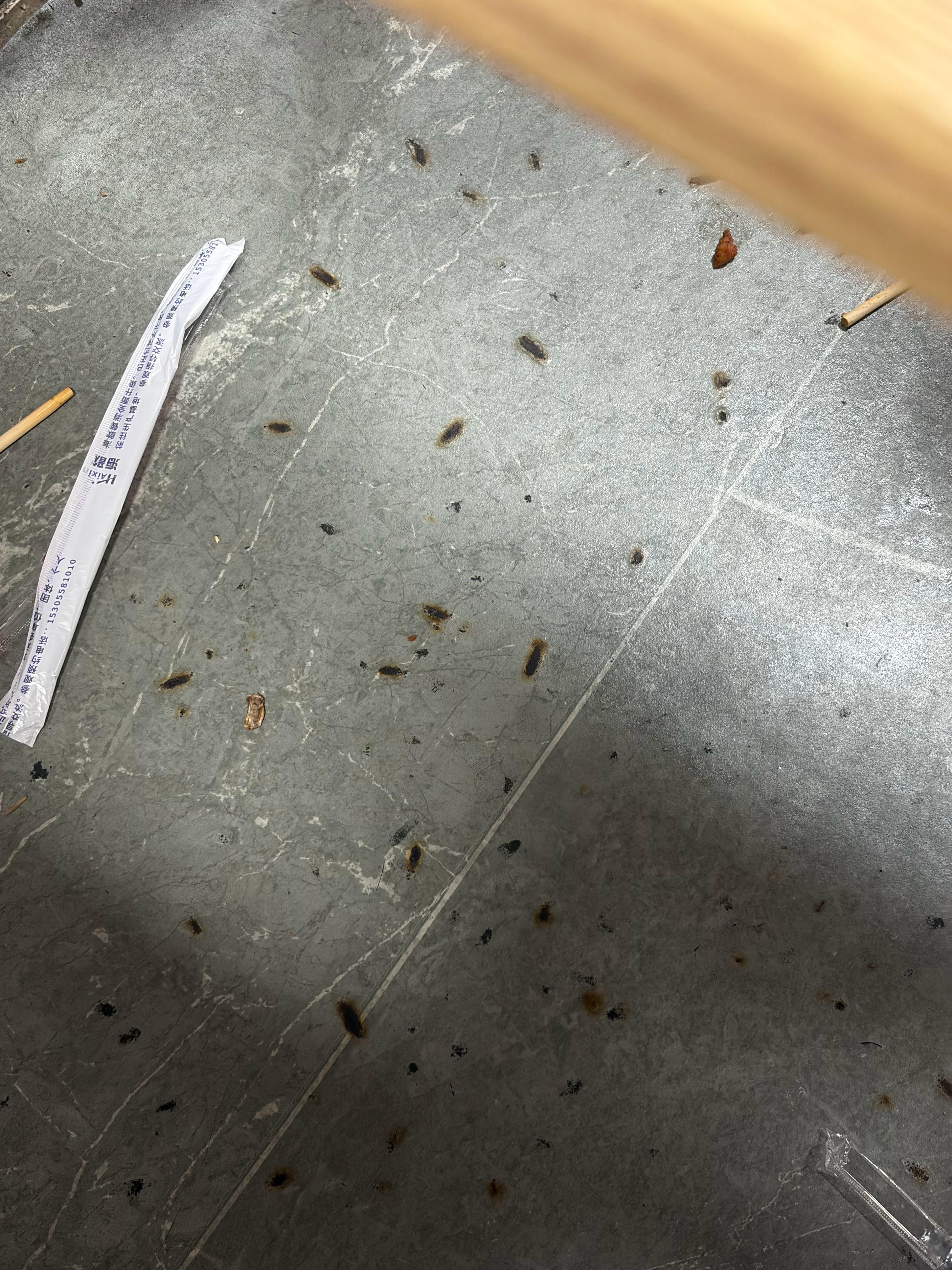 第一眼，这饭店地上都啥啊？？嗑瓜子了？第二眼，烟头给地板烫出来的疤行吧！地球就是