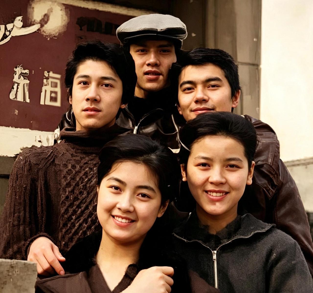 这是一九八零年毕业于中央戏剧学院表演系的五名学生。五人中两人后来大红大紫，家喻户