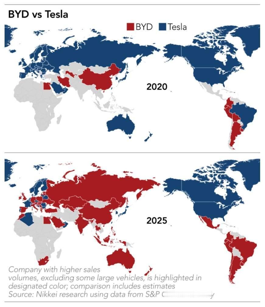 从被马斯克嘲笑，到逆袭，比亚迪花了五年时间。如果不是欧美的贸易壁垒，估计这张世