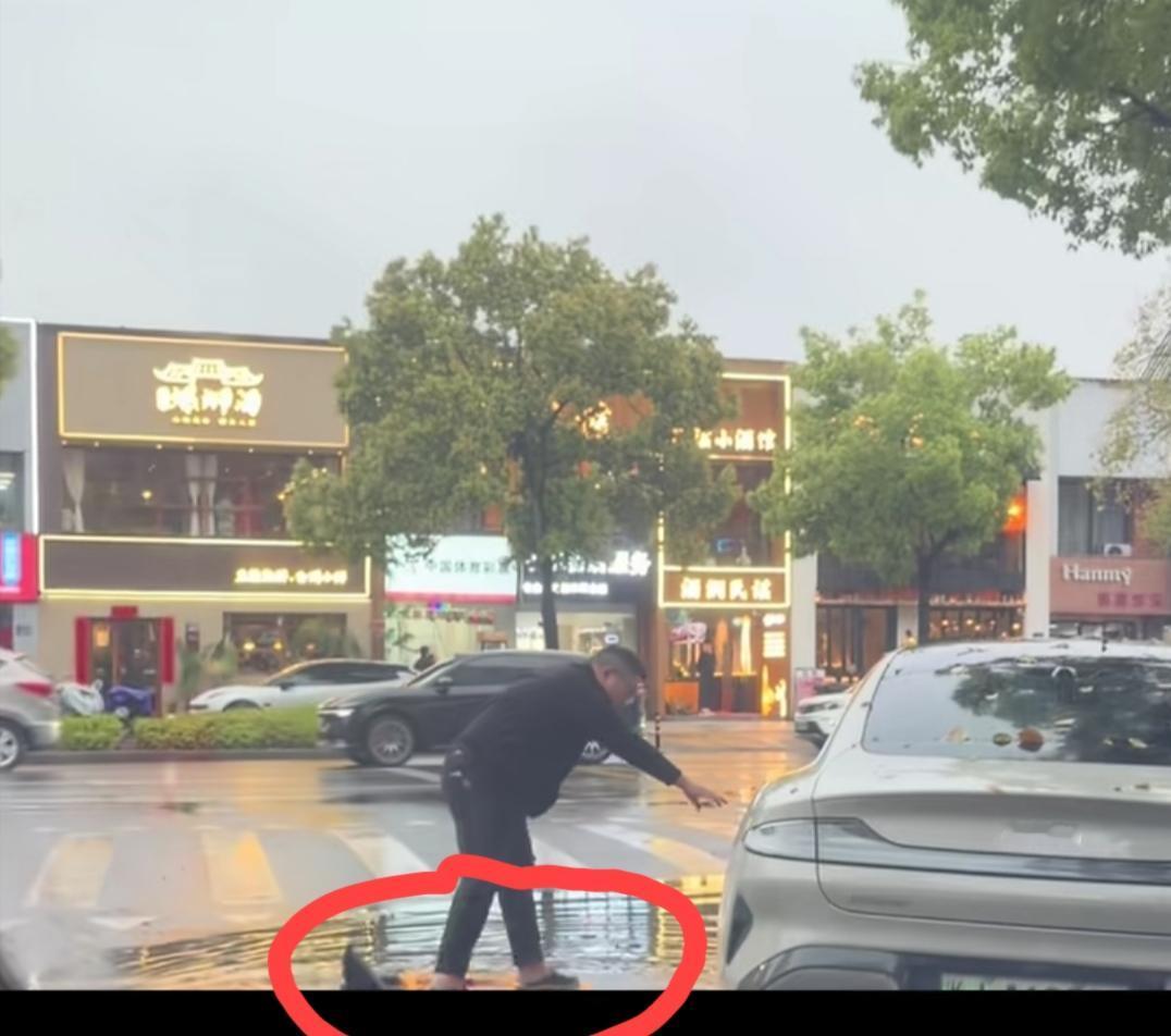 浙江台州，网友发视频吐槽:尊贵的小米车主，你为了上车不打湿自己的鞋子，把隔离护栏