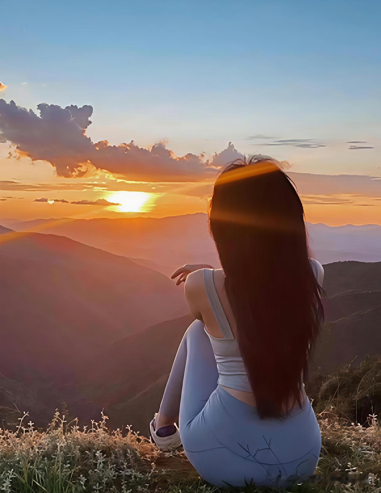 夕阳西下，余晖洒在湖面上，波光粼粼，像是无数颗碎金在闪烁。远处的山峦被染成了淡淡