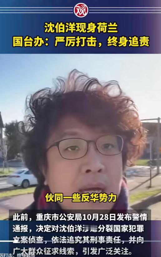 沈伯洋现身荷兰，再次叫嚣挑衅。我认为沈伯洋的事情该重视了，此人在被我们通缉后，先