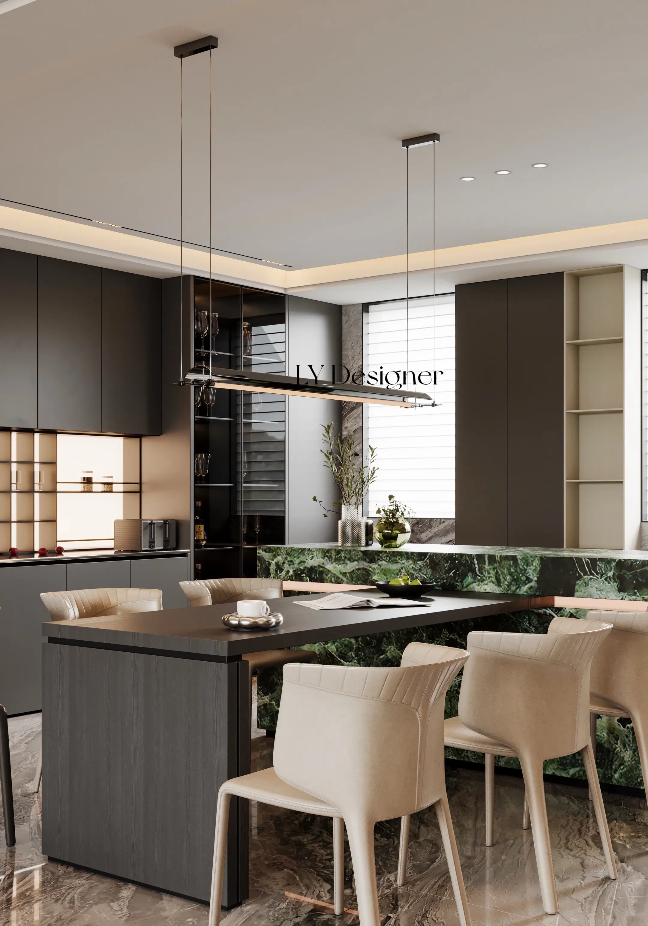 三面环绕，动线极优 的开放式厨房 U型布局将冰箱、水槽、灶台、操作台等...