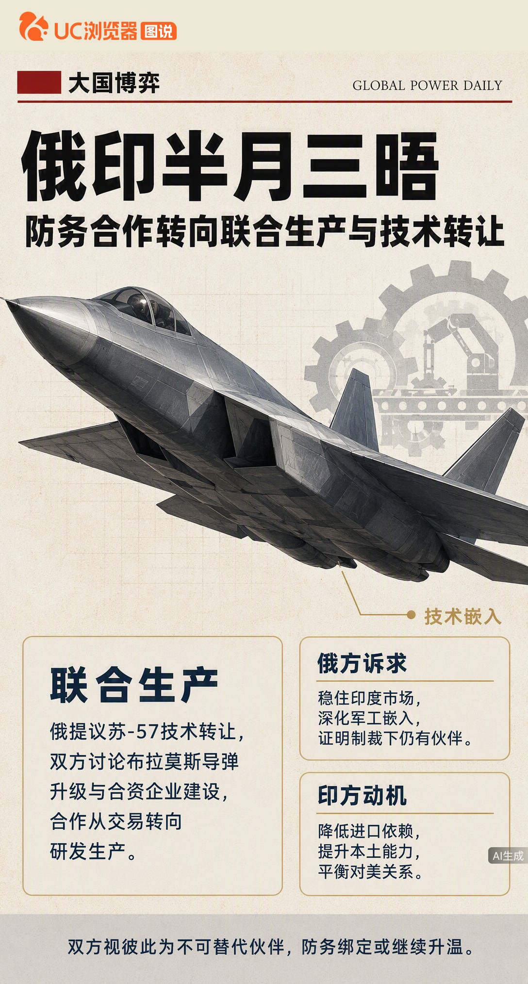 半月内三次会晤，俄印防务合作正从买卖转向联合生产。俄方主动提议转让苏-57技术，还谈了S-400交付