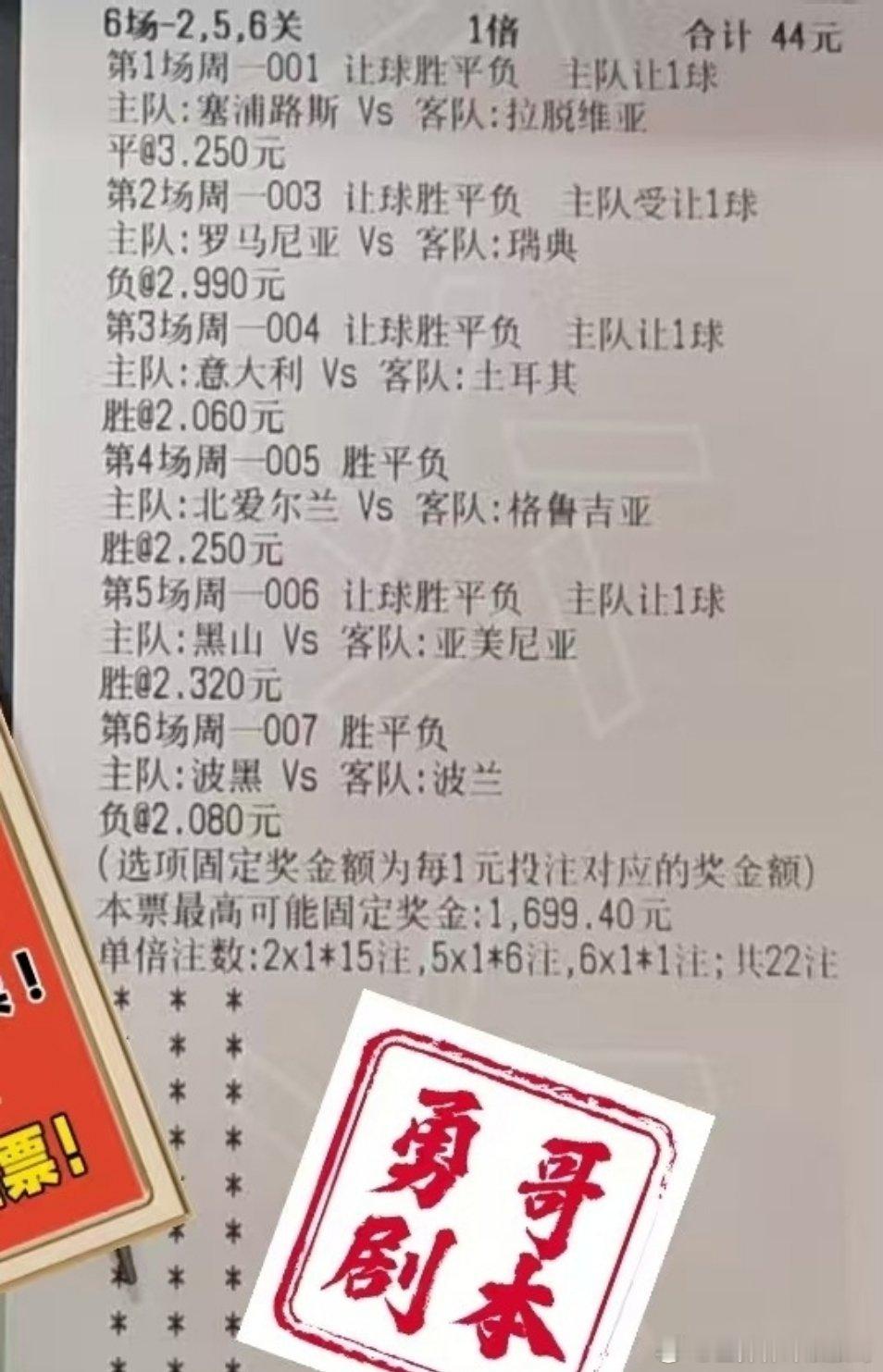 今日勇哥剧本已经上演！有剧本吗?拭目以待！每日足球推荐​​​