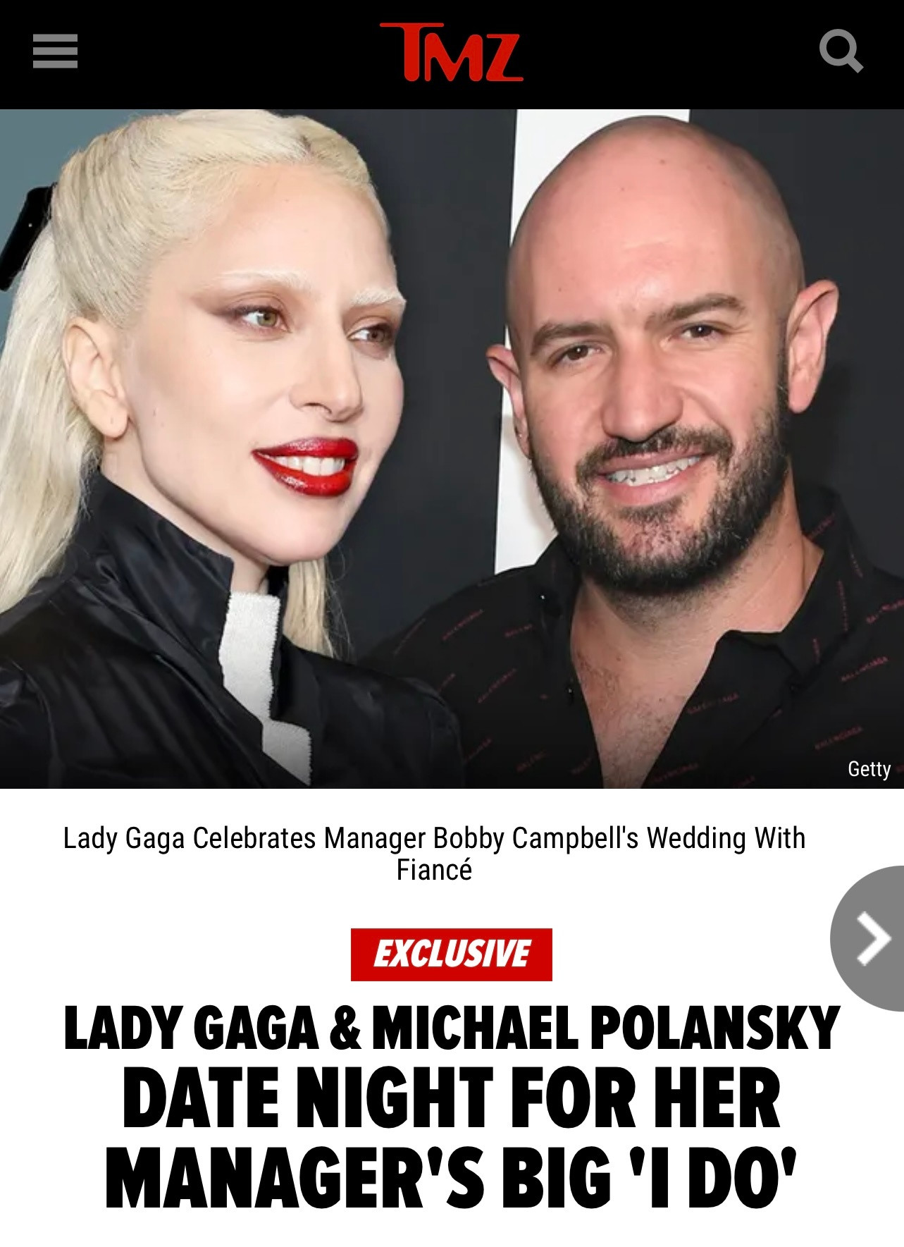 TMZ报道，LadyGaga与MichaelPolansky参加了她经