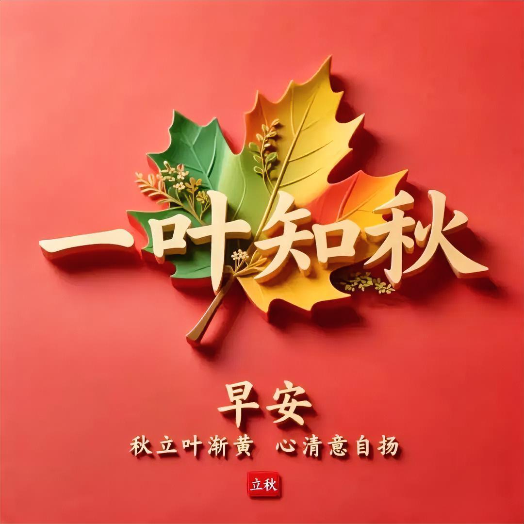 一叶知秋，早安！立秋啦，愿你心清意自扬，把日子过成温柔的诗篇。分享早晨的寄语