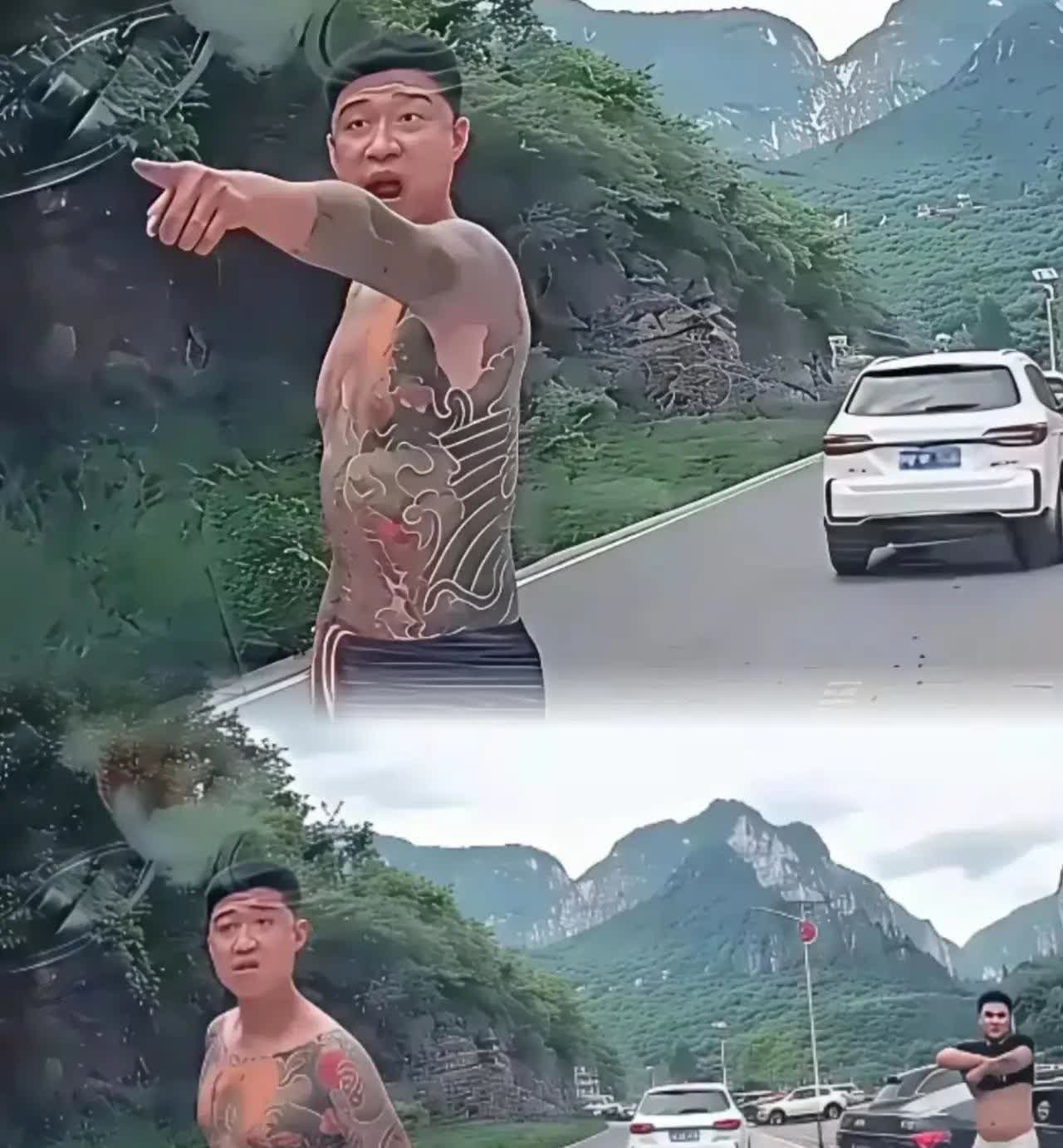 超车失败，再次强行超车！“晋城纹身男”脱衣亮纹身！无牌奥迪车强行加塞