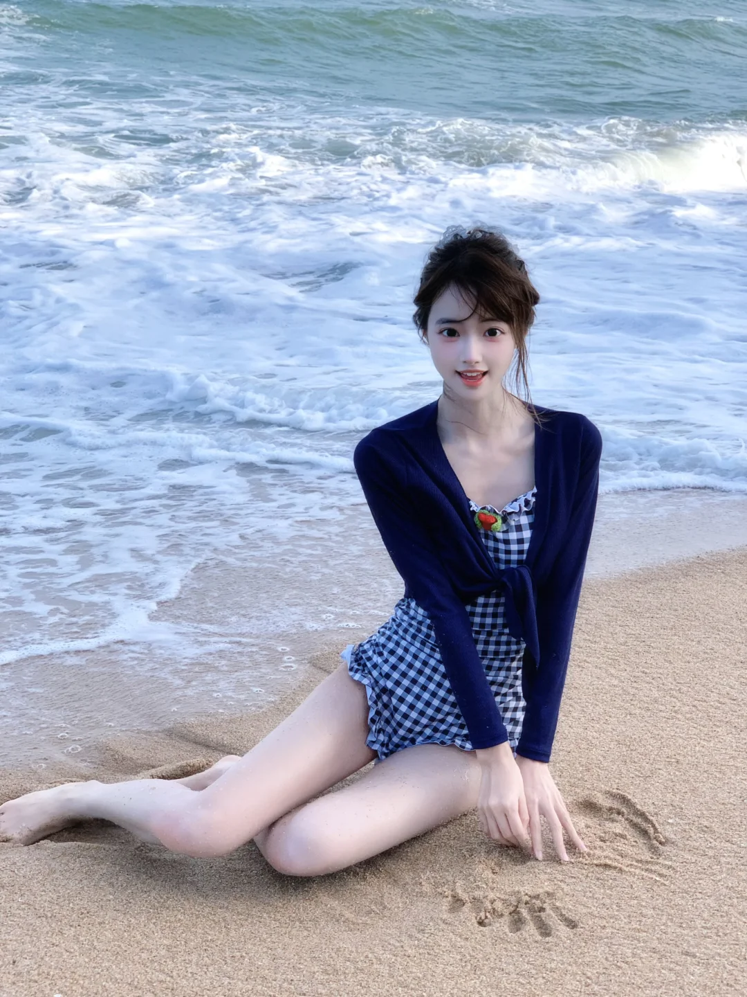 海边的风好大！！