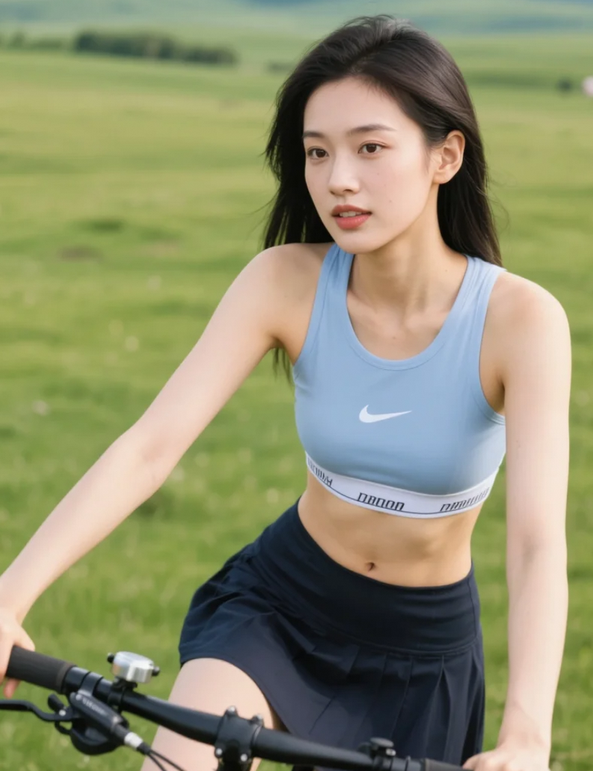 骑行途中的亚洲美女，展现健康阳光的魅力