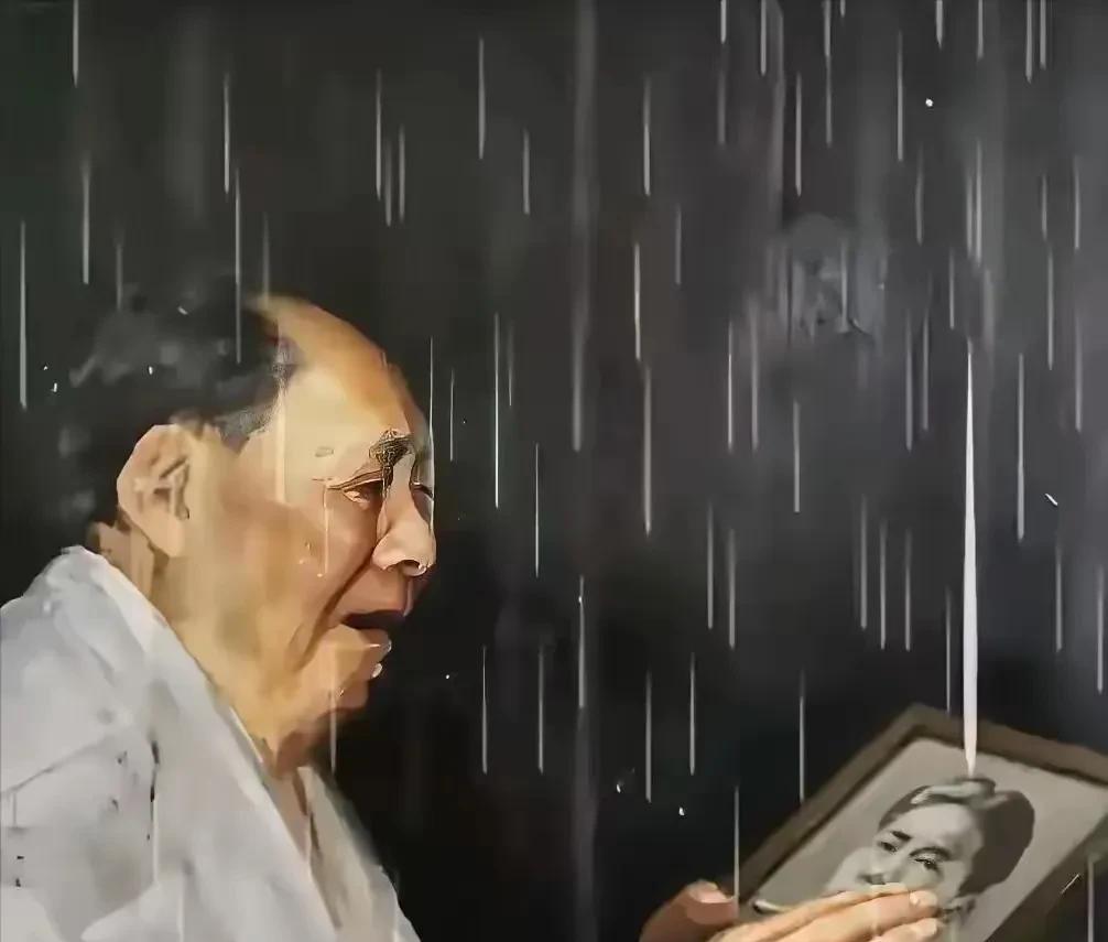 在那夜深人静的时刻，毛主席独自坐在屋内，四周静得只能听见自己的呼吸声。毛主席手中
