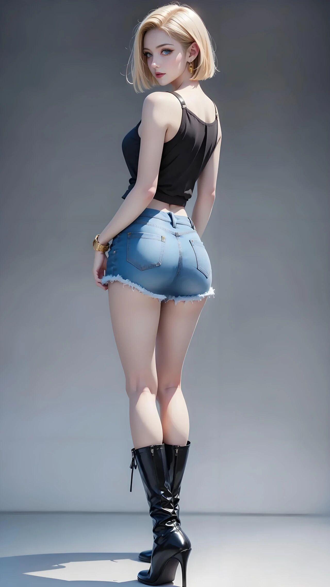 动漫福利高清壁纸日本漫画《龙珠》高人气美女角色——人造人18号。一头金色