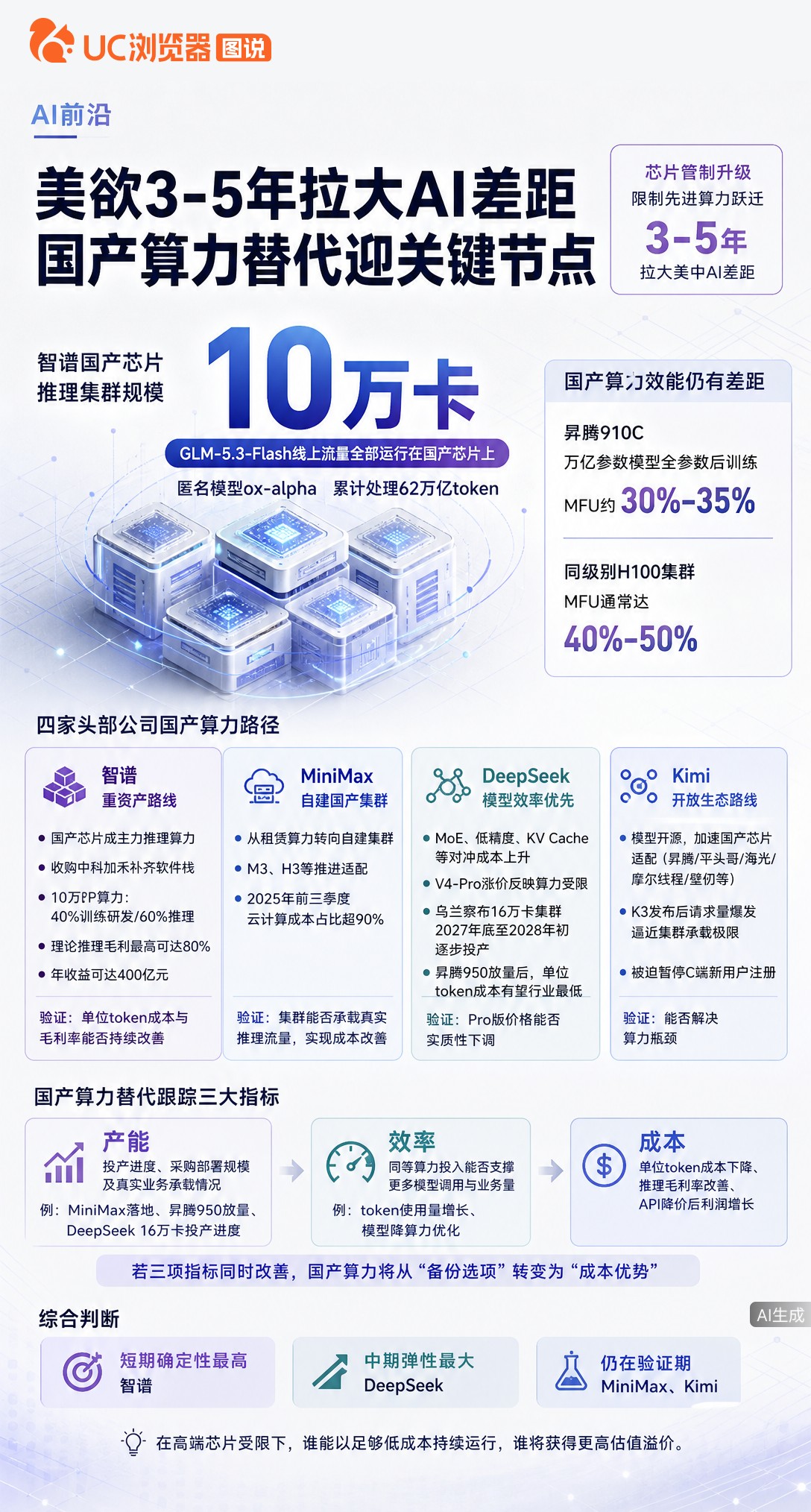 美方想靠芯片管制拉大AI差距，但国产算力已能兜底。智谱10万卡集群落地，四家头部公司正把有限算力转化
