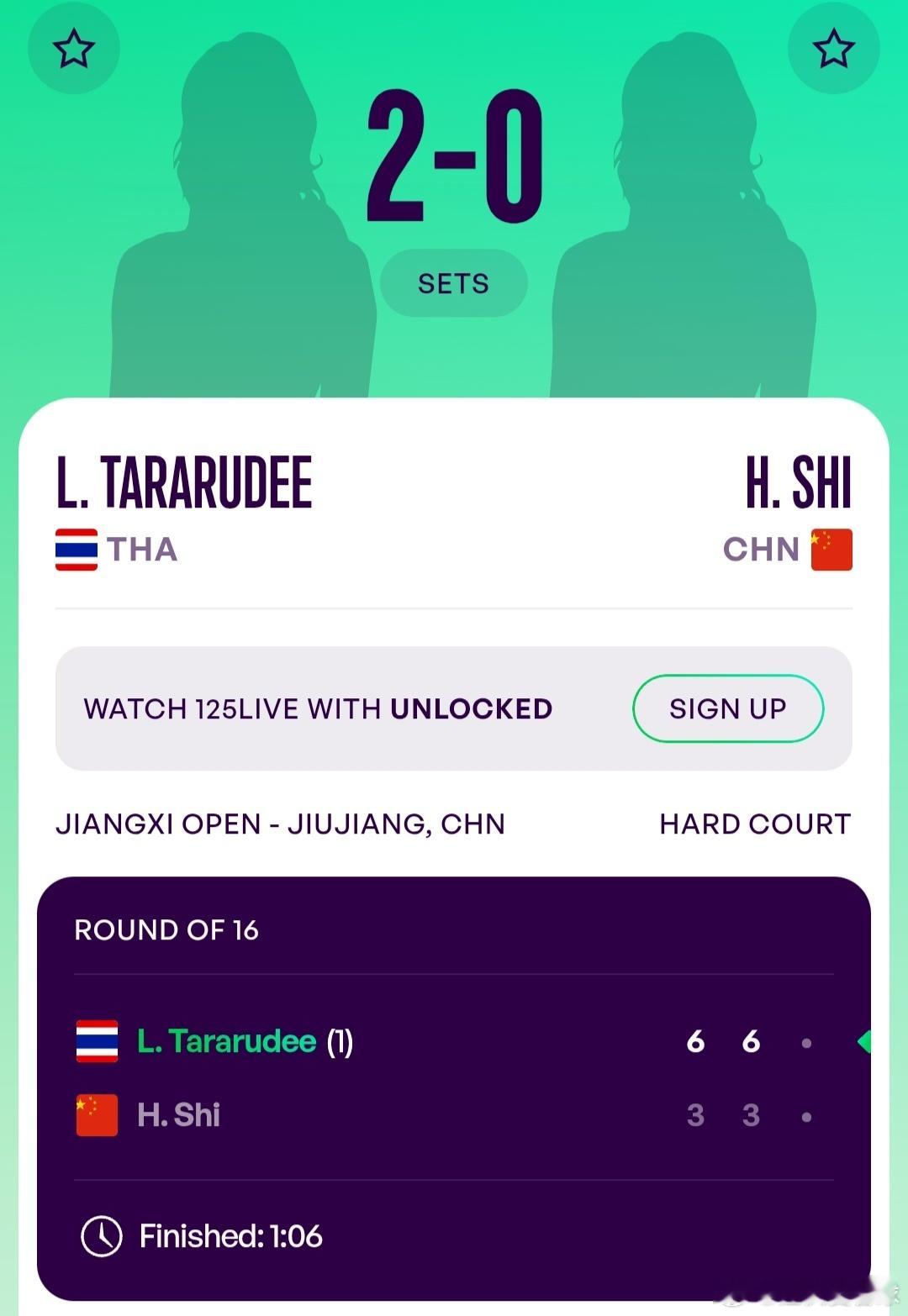 WTA125九江站🇨🇳女单第2轮施晗🇨🇳3-6/3-6不敌头号种子塔拉鲁