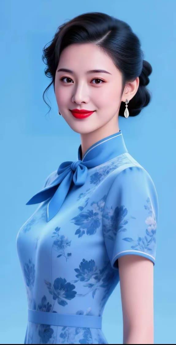 复古蓝旗袍，优雅气质，惊艳时光