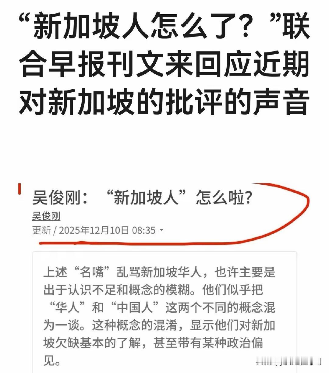 新加坡最近因为身份认同问题闹得挺热闹。联合早报刊登前议员吴俊刚的文章，抱