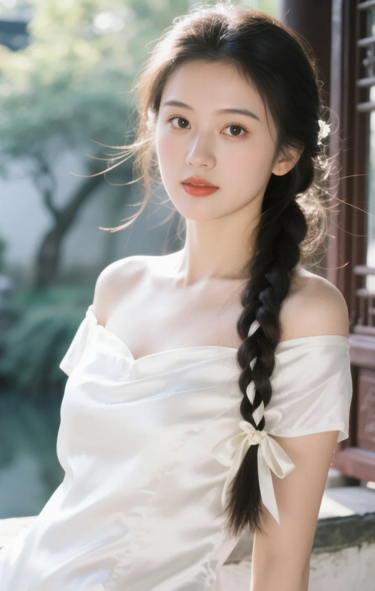 真丝白衣飘逸，她是古典美学的化身