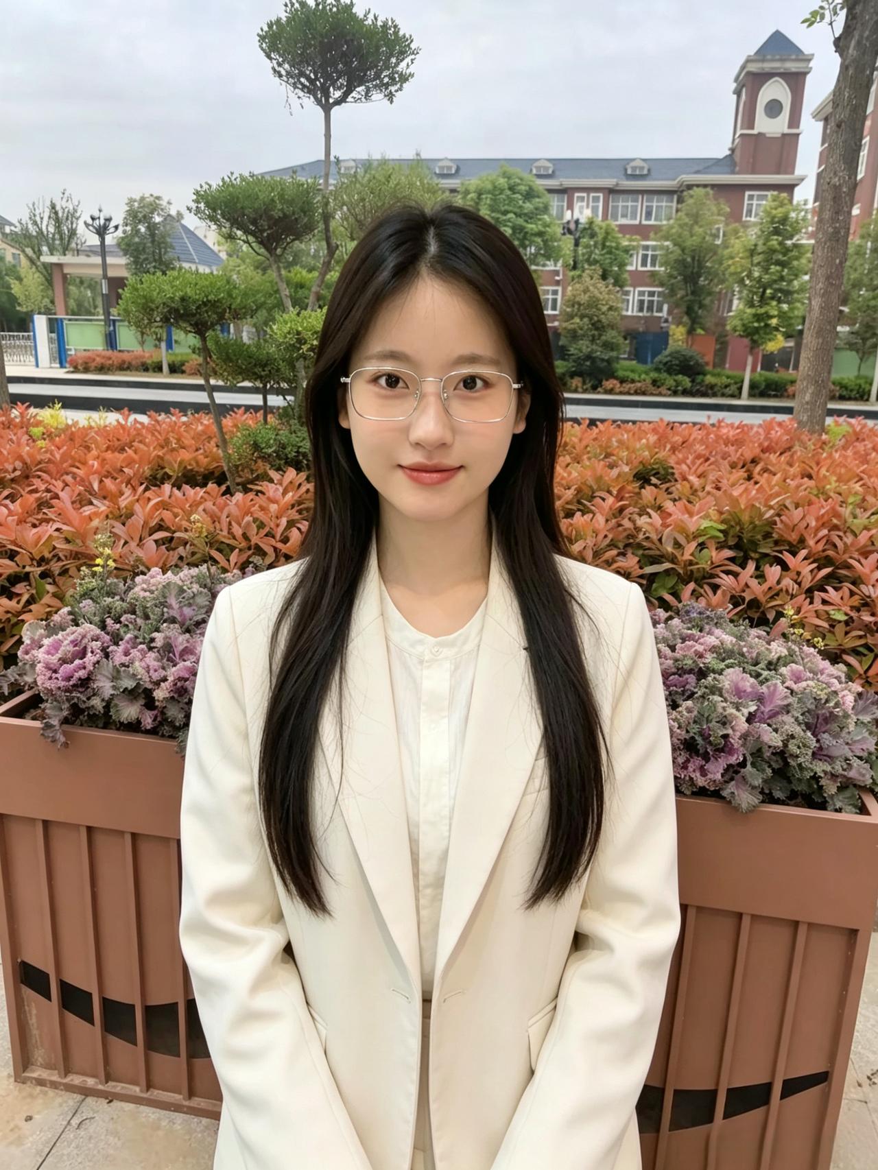 花丛是彩色的岸，你站在中间，像一朵白牡丹。白西装裹着端庄，眉眼间的静，是