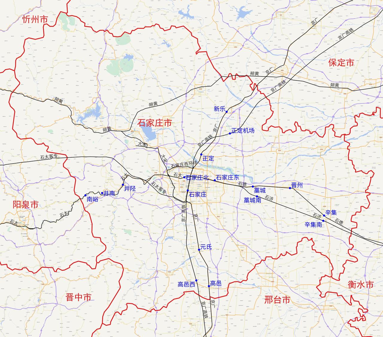 河北省石家庄市铁路及客运站分布图根据铁路12306数据，河北省石家庄市目前有以