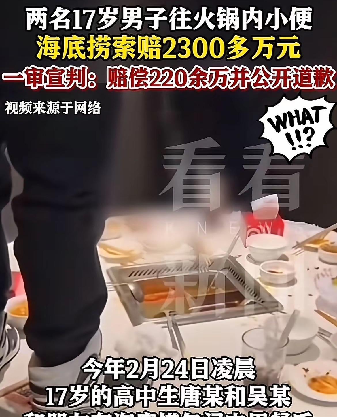 本来以为海底捞“小便门”这事儿，法院让两小孩赔偿220万太多了，普通家庭哪里赔的