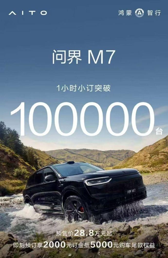 全新问界m7我去，10分钟20000台，1小时100000台小订，牛逼[dog