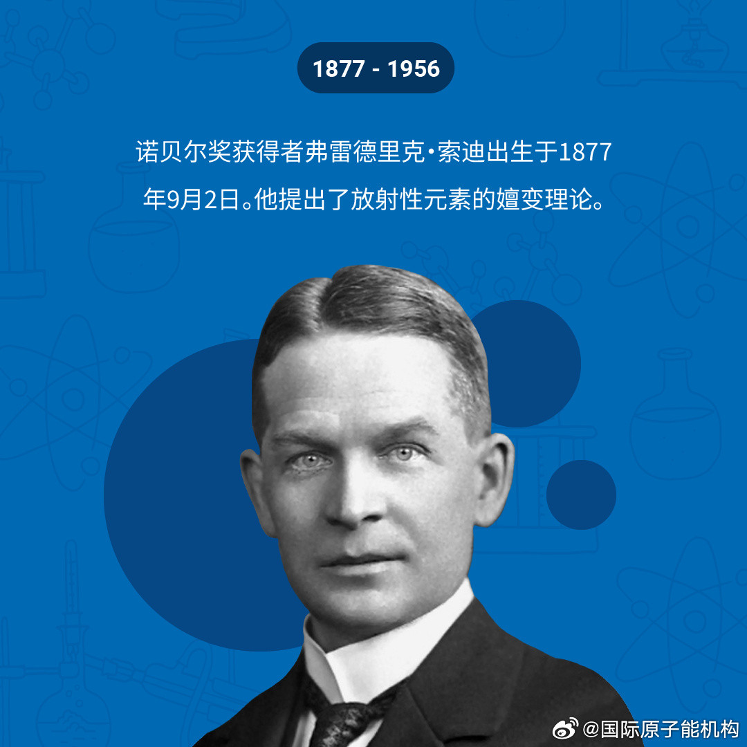 今天，我们庆祝诺贝尔奖获得者弗雷德里克·索迪的生日。索迪是英国化学家、物理学家，其主要贡献是发现放射