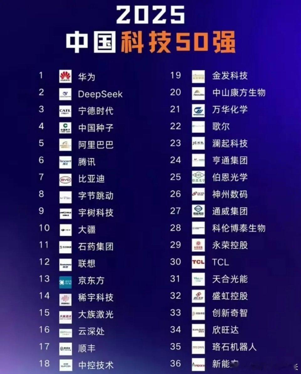 2025中国科技50强还有如下科技企业也很厉害：中芯国际：中国大陆规模最大、技术