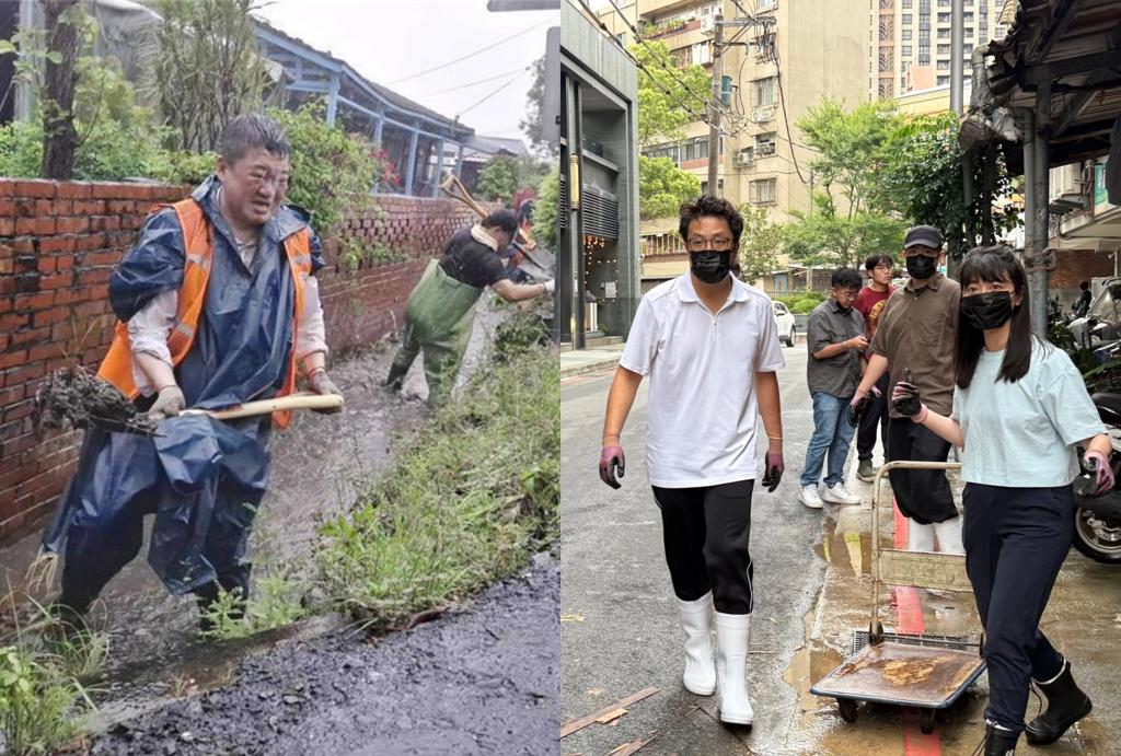 沈伯洋白衣白鞋勘灾他举“何博文一脸黑挖水沟”：你要学习民进党台北市长参选人沈