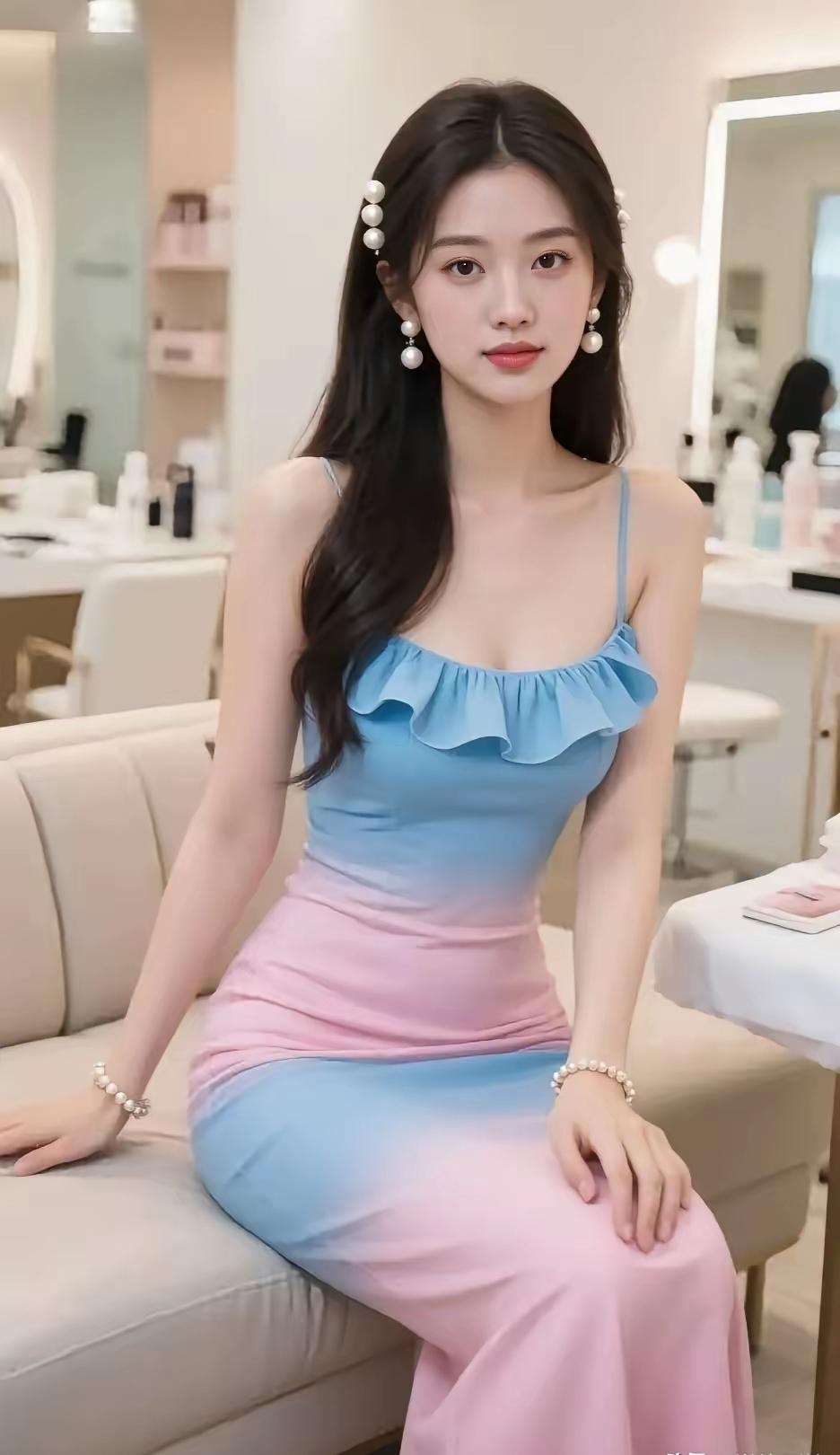 温柔蓝粉渐变裙，优雅气质满分！🌸怎样穿才显得更有品味