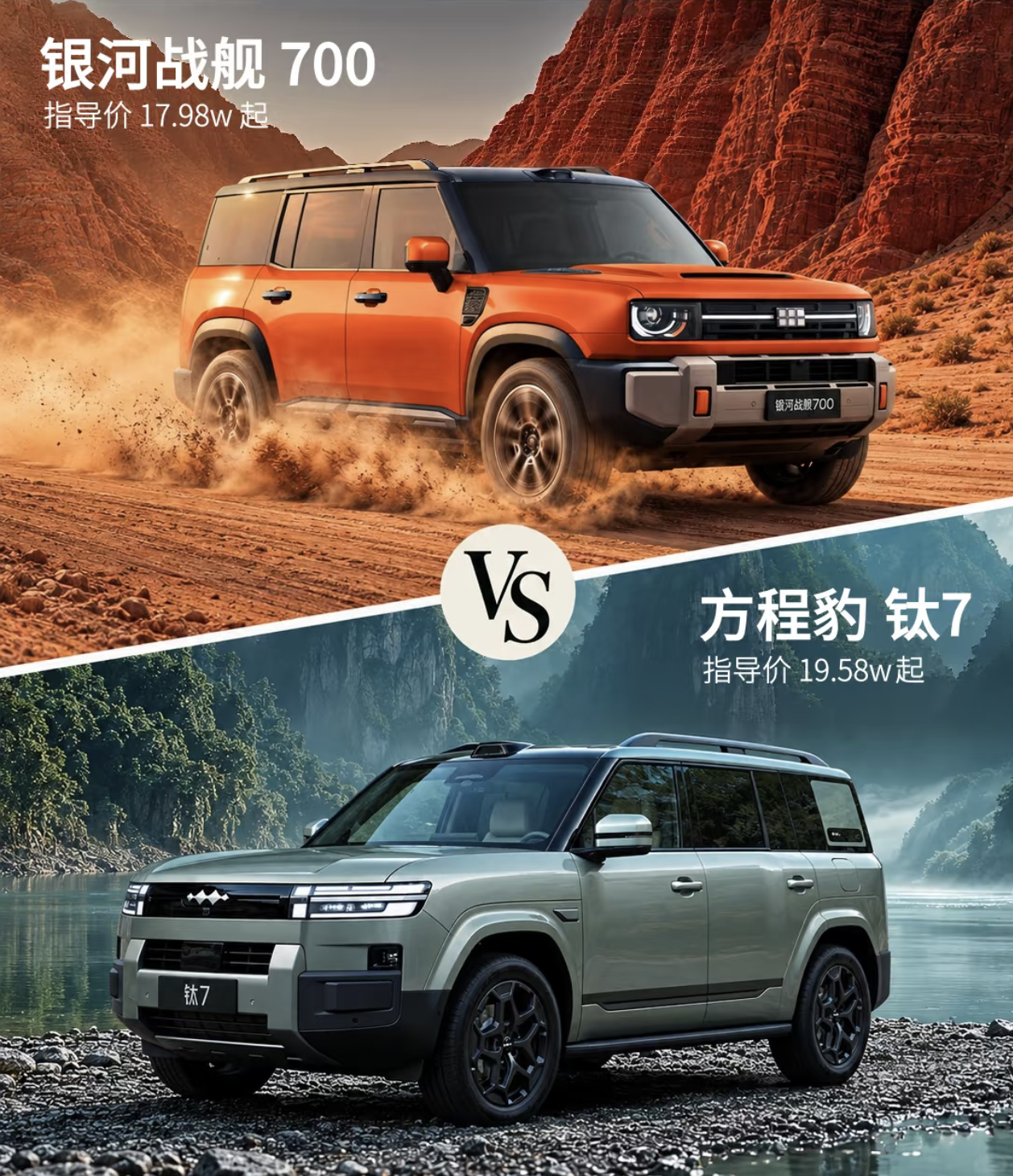 谢霆锋代言，16.98万的银河战舰700对标19.98万的方程豹钛7谁更强[doge]网友：对标谁就