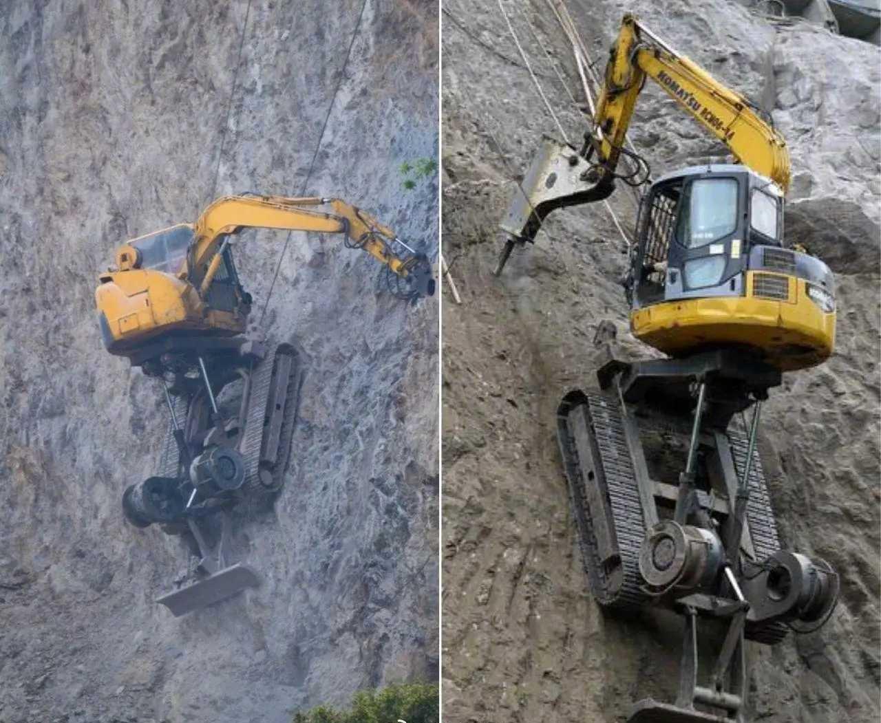 在斜坡上作业时，挖掘机通常需借助外部系统来固定机身，以防滑动或倾覆。常见的稳定方