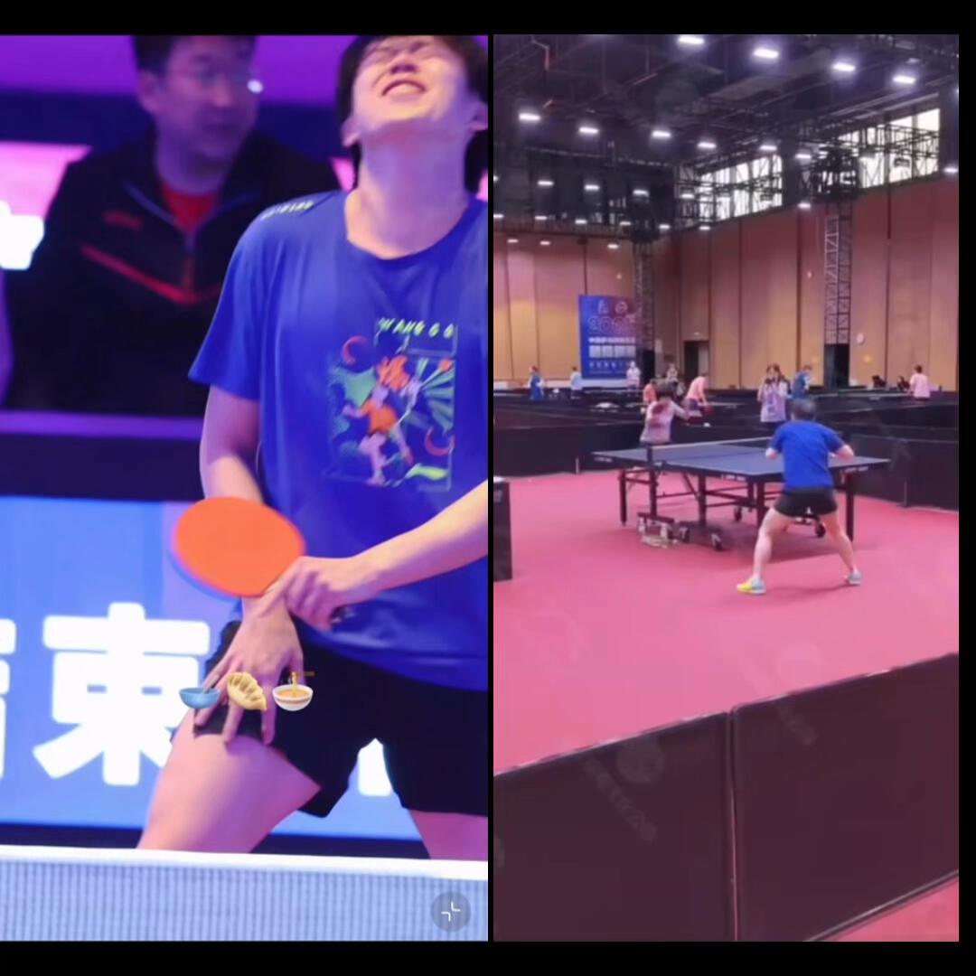 孙颖莎和她的哥，都穿了蓝色衣服，很显白，大头哥很搞笑，两个人的衣品真好！他们俩