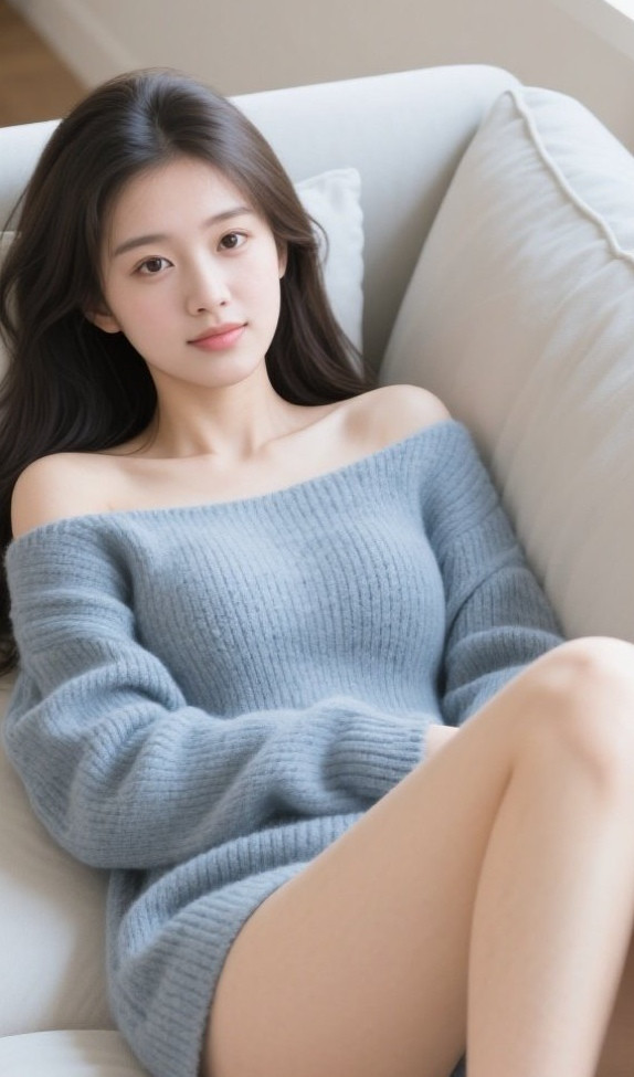 清新美眉沙发风情，纯真笑容治愈系