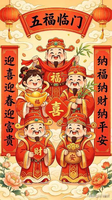 好运年年有，福气日日来，愿往后余生，事事皆圆满！对联上联：迎喜迎春迎