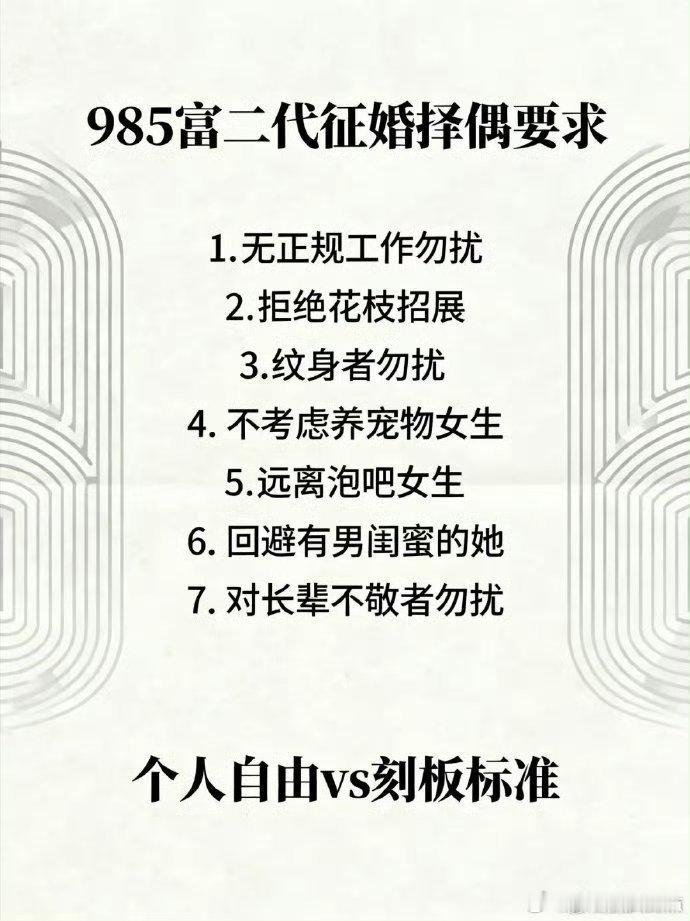 网友总结：985富二代征婚择偶要求