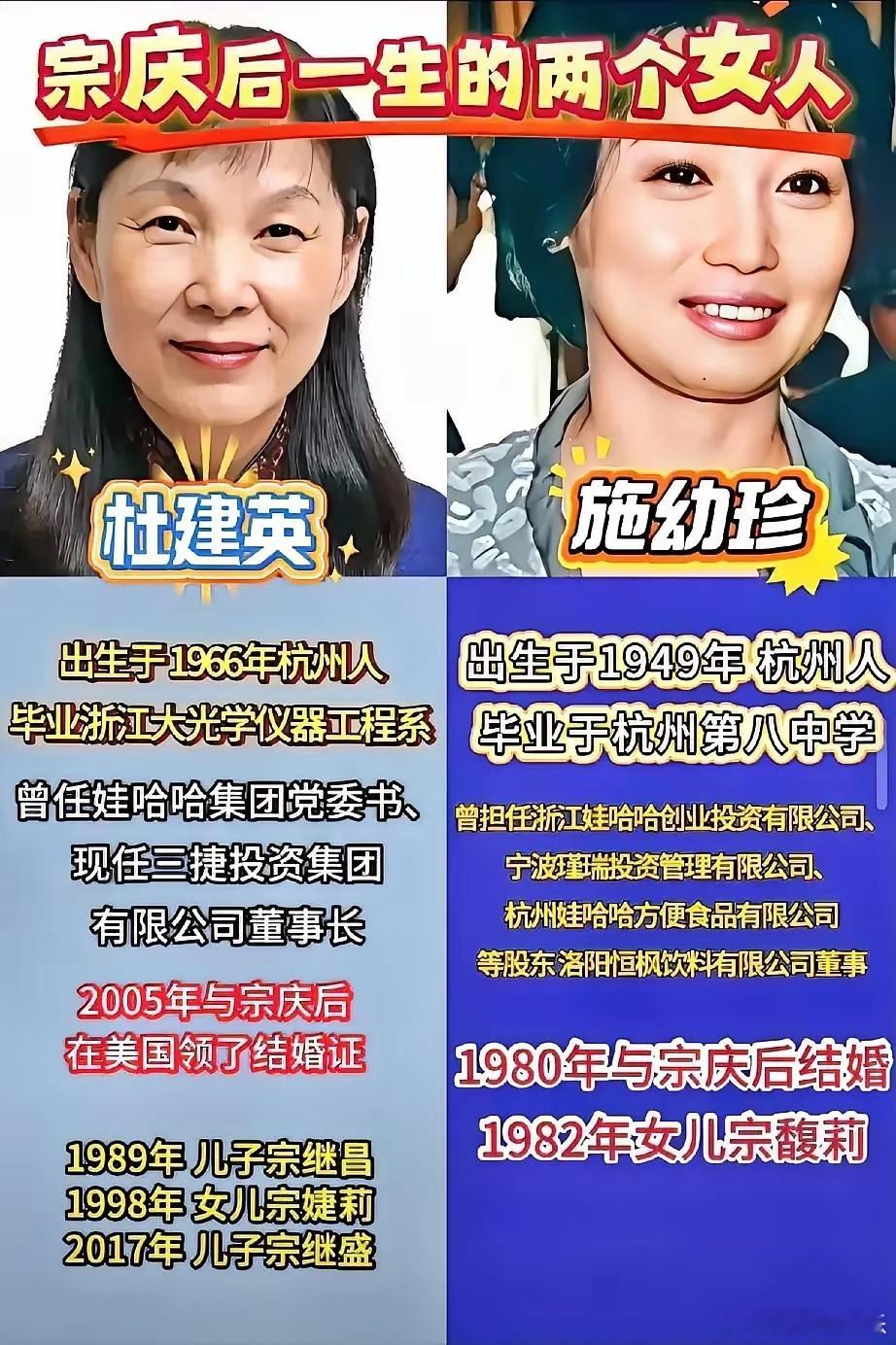 说真的，如果我要是宗庆后本人的话我一定会坚定不移的选择原配施幼珍！因为我觉得施幼