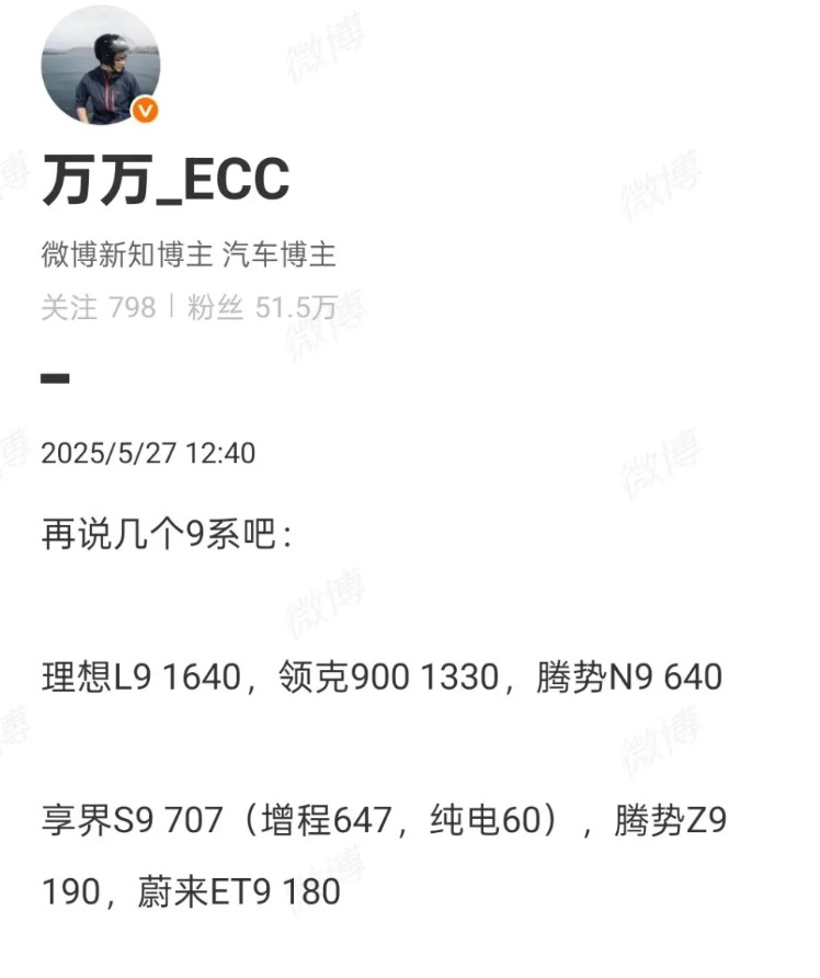 上周腾势N9销量640台，Z9销量190台，两车合计比享界S9多，很不错的成绩了