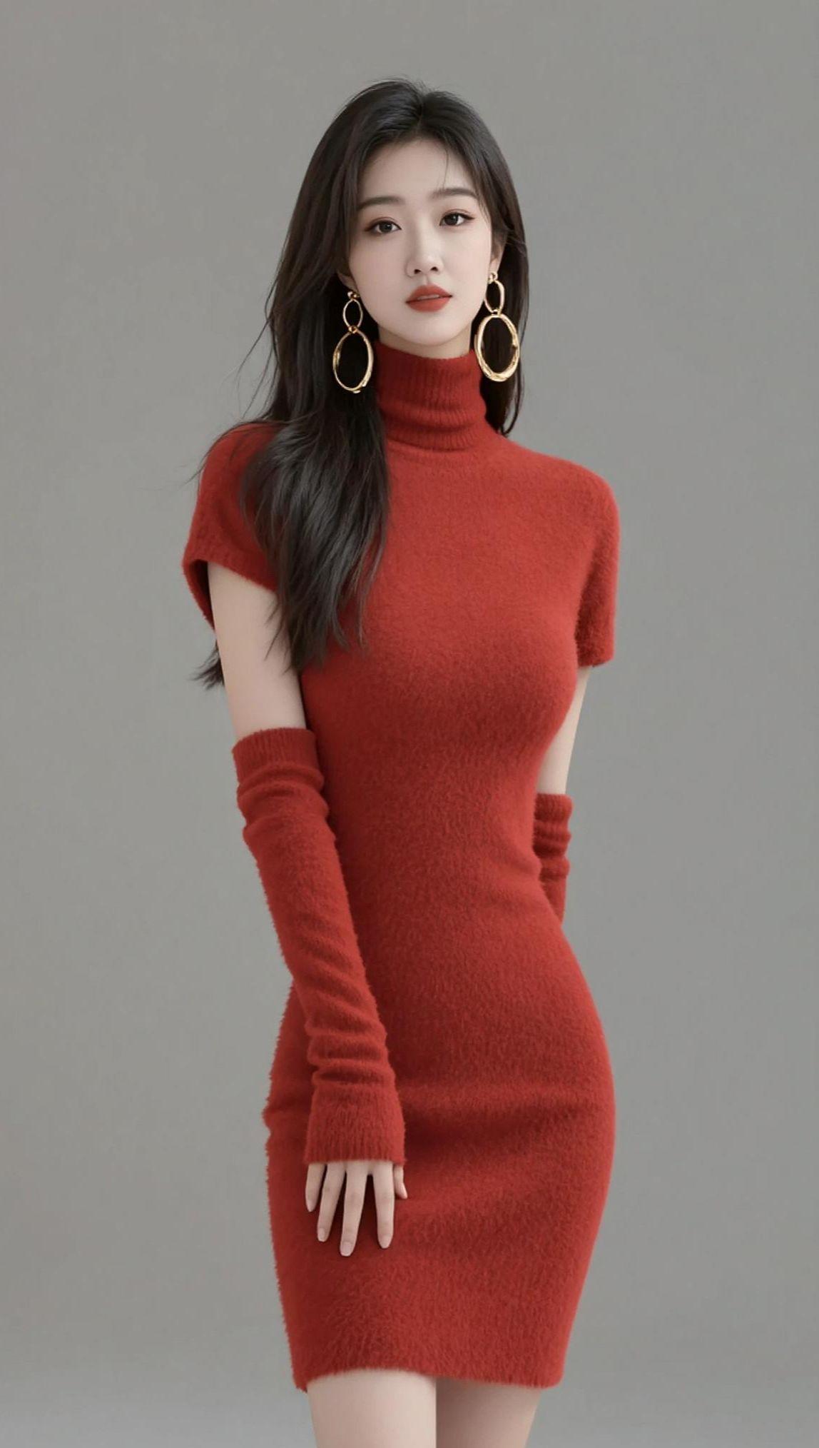 AI优雅红裙写真抖音ai创作