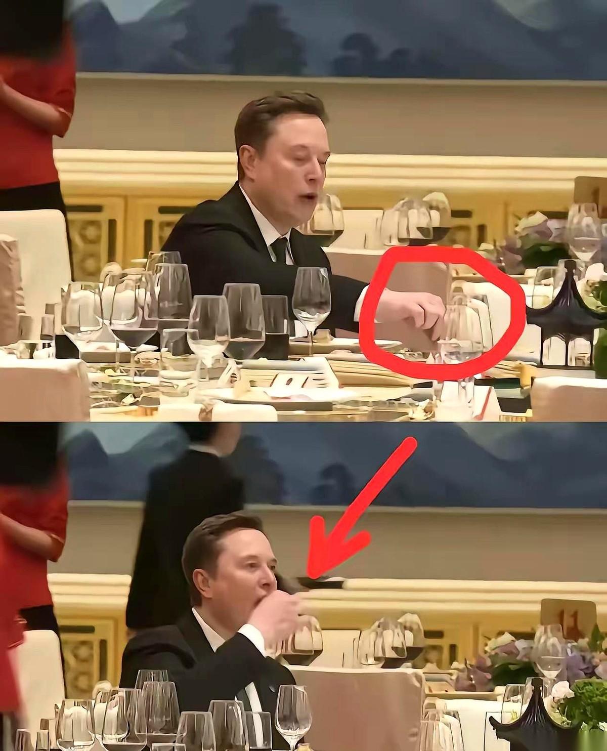 马斯克在人民大会堂那场晚宴，成了个大看点。正餐的盘子都还没上桌，他就直接伸手，